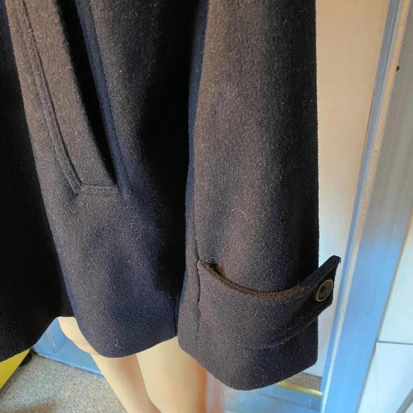 Vintage Liz Claiborne Wool Blend Double Breasted Pea Coat Women L Black Pocket - Picture 5 of 6